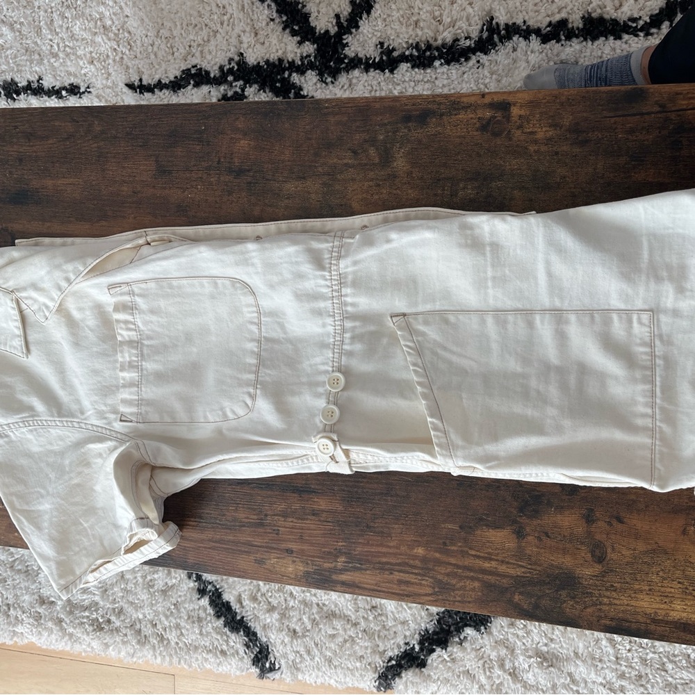Pistola Cream Button-Up Short Jumpsuit